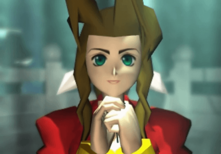 Aeris looking up at Cloud during the death scene