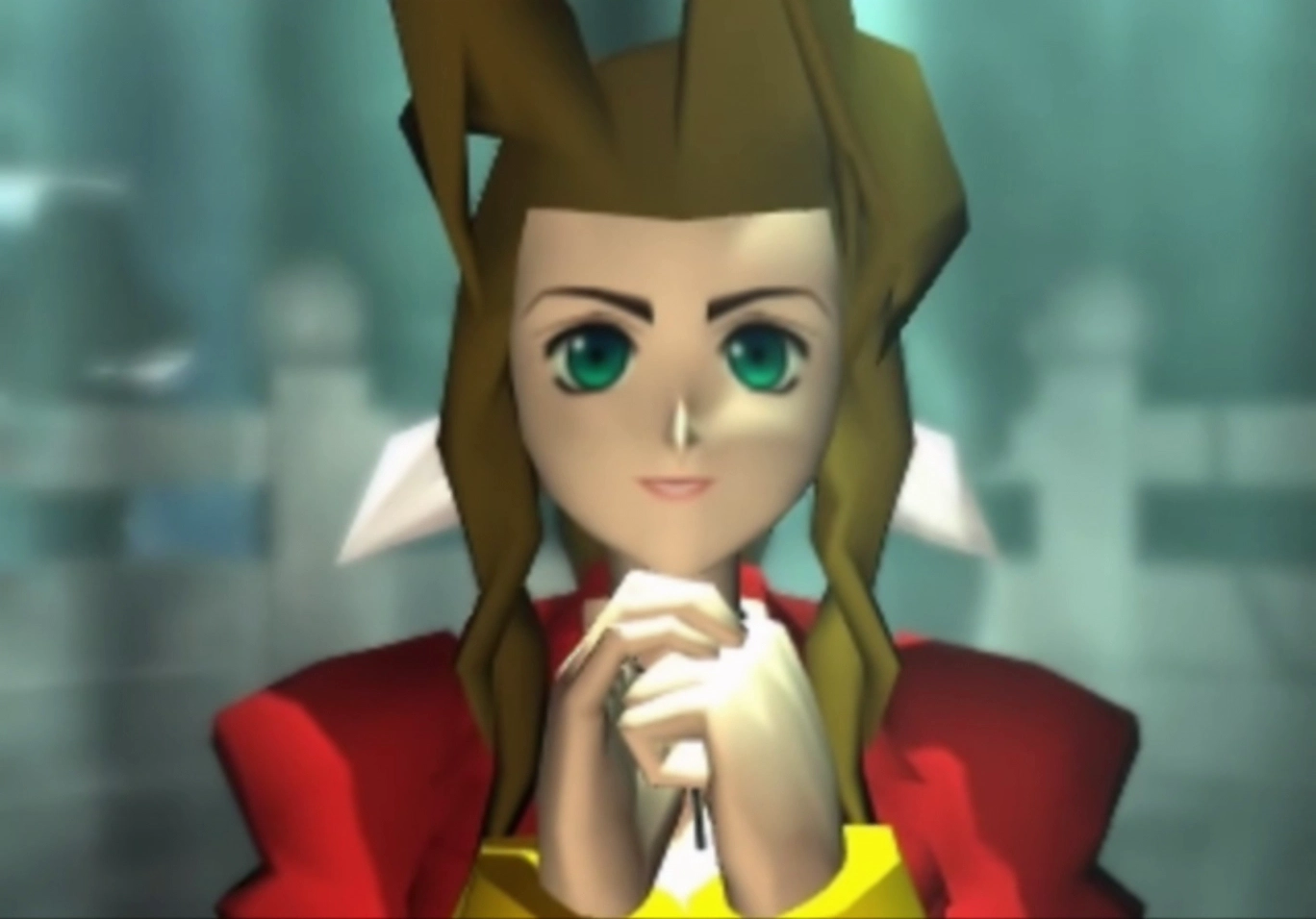 Aeris looking up at Cloud during the death scene