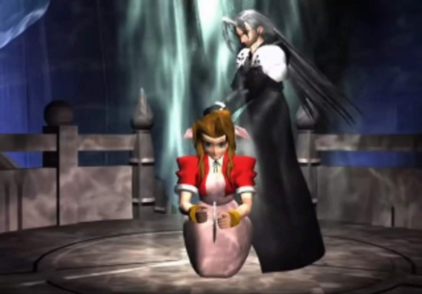 Sephiroth finishing Aerith off during the death scene