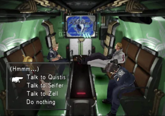 Talking to all the other SeeD exam participants on the ship to Dollet