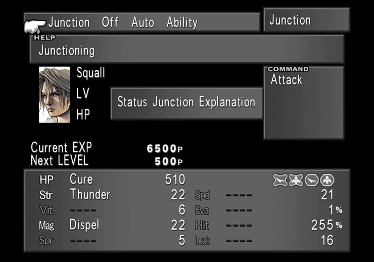 The status junction explanation being provided by Quistis at the Fire Cavern