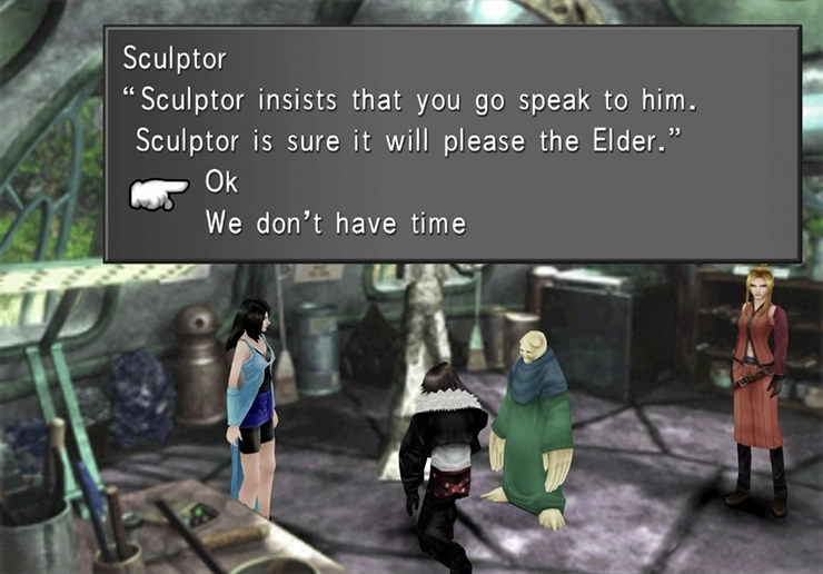 Sculptor in Shumi Village asking whether you will speak to the Elder