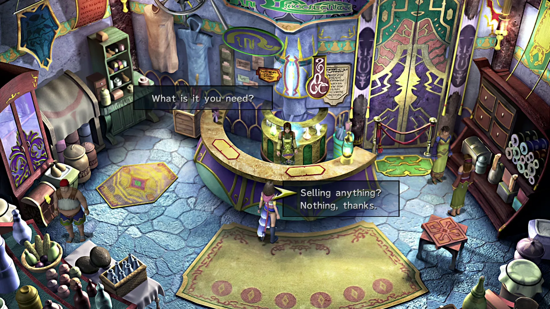 Speaking to the shopkeeper inside Rin’s Travel Agency in Thunder Plains