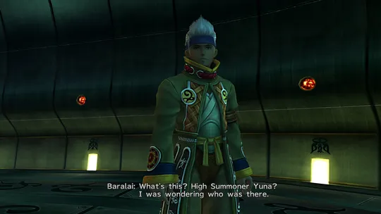 Baralai introducing himself to Yuna for the first time in the Bevelle Underground