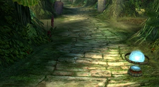 The stone path winding through Kilika Woods