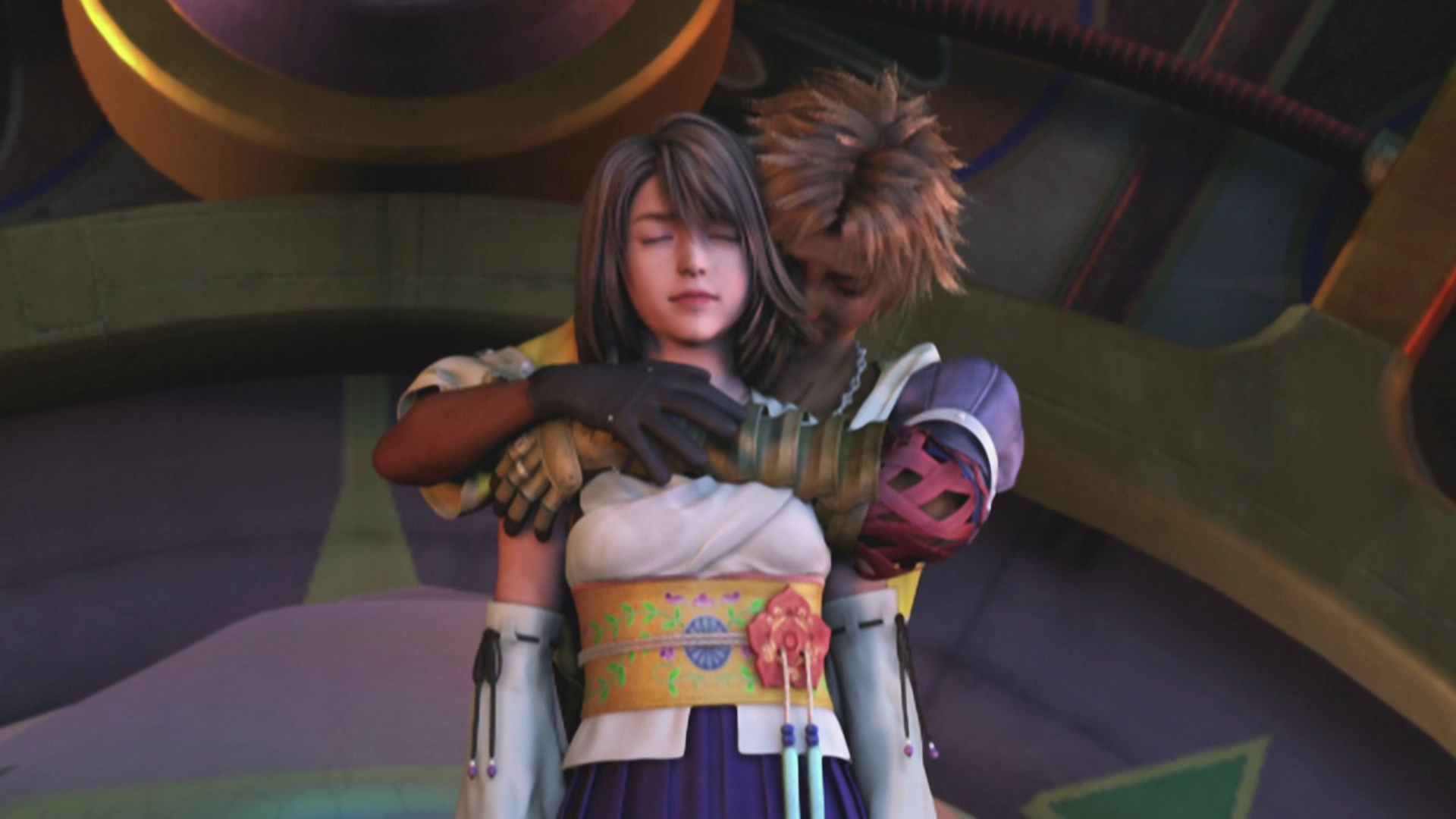 Tidus and Yuna during the final cinematic