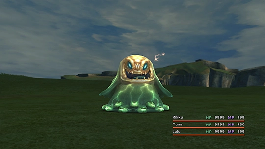 Screenshot of Thunder Flan in a battle at the Monster Arena