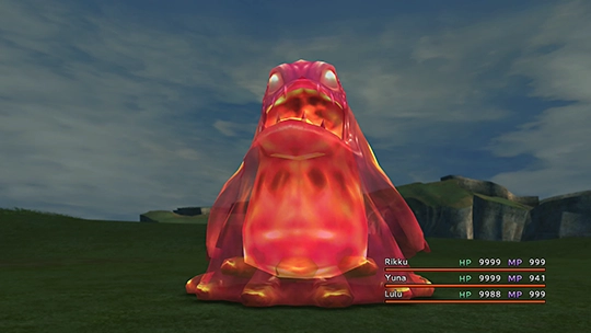 Screenshot of Flame Flan in a battle at the Monster Arena