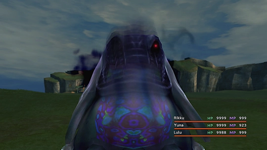 Screenshot of Dark Flan in a battle at the Monster Arena