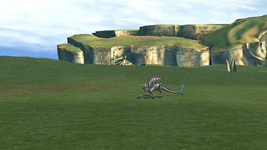 Screenshot of Ornitholestes in a battle at the Monster Arena