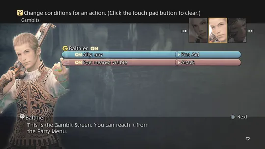The Gambit instruction screen in Final Fantasy XII