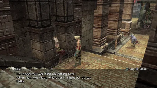 Speaking to Ktjn for the last time as she leaves the Muthru Bazaar