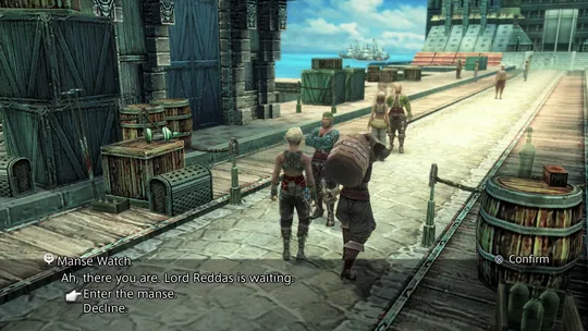 Speaking to the Manse Watch to gain access to Reddas in Balfonheim Port