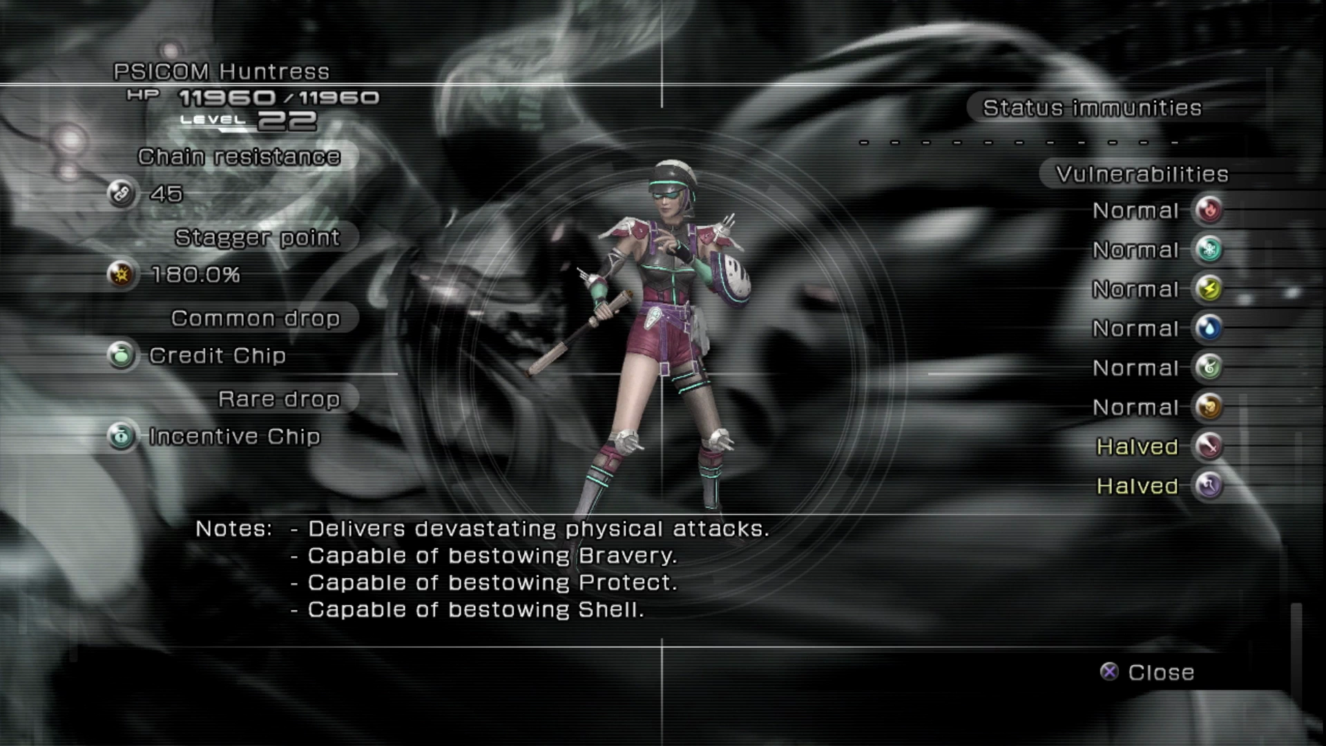 Enemy Intel entry in the Datalog for a PSICOM Huntress