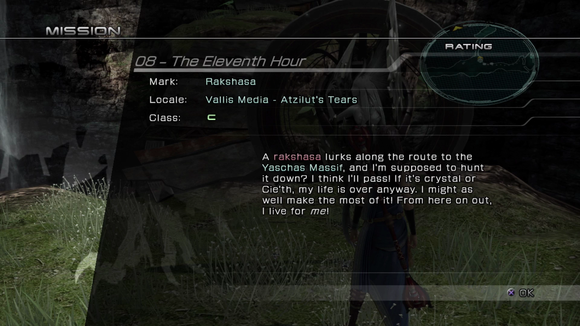 The objective overview screen for Mission 08 against Rakshasa