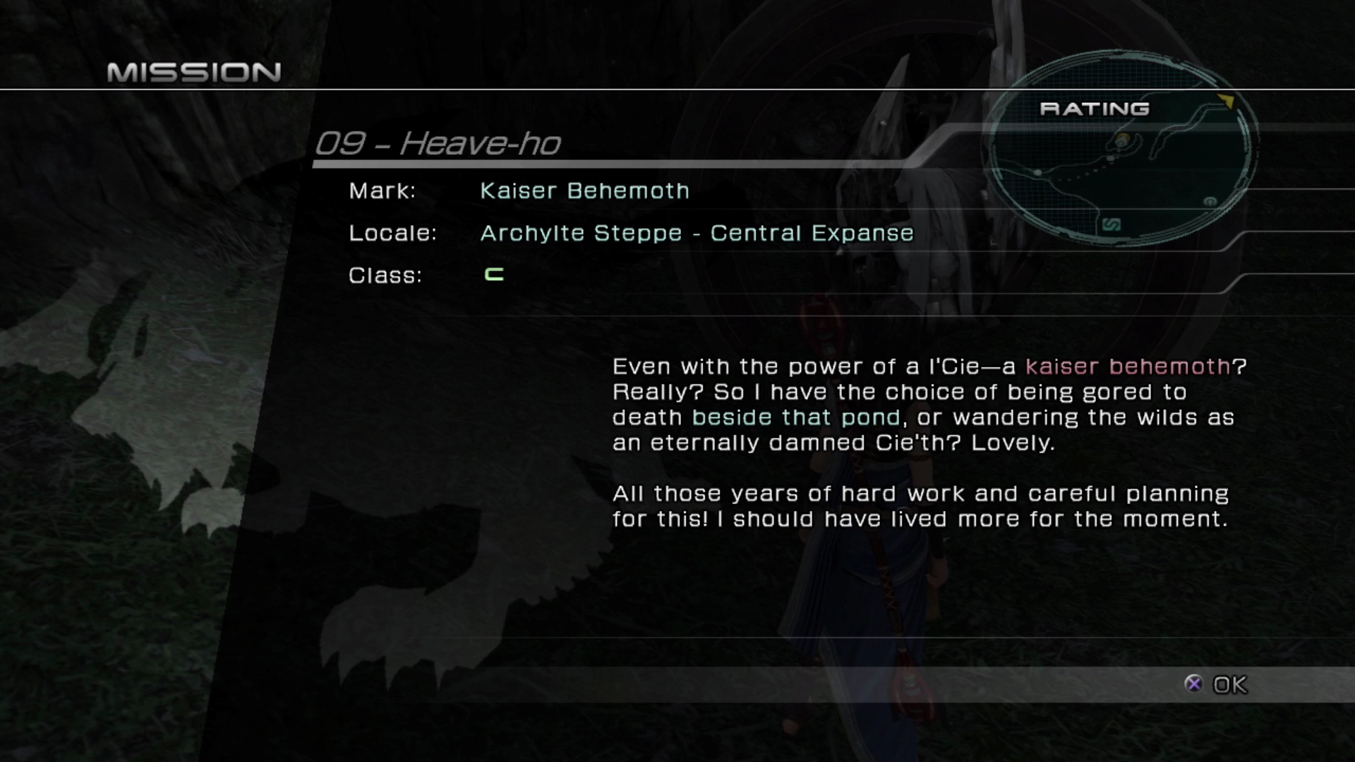 The objective overview screen for Mission 09 against Kaiser Behemoth