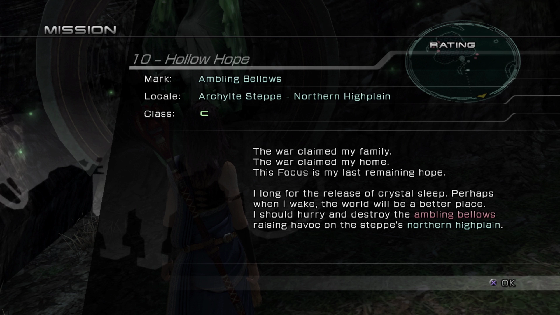 The objective overview screen for Mission 10 against Ambling Bellows