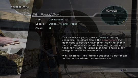 The objective overview screen for Mission 28 against Ceratosaurs