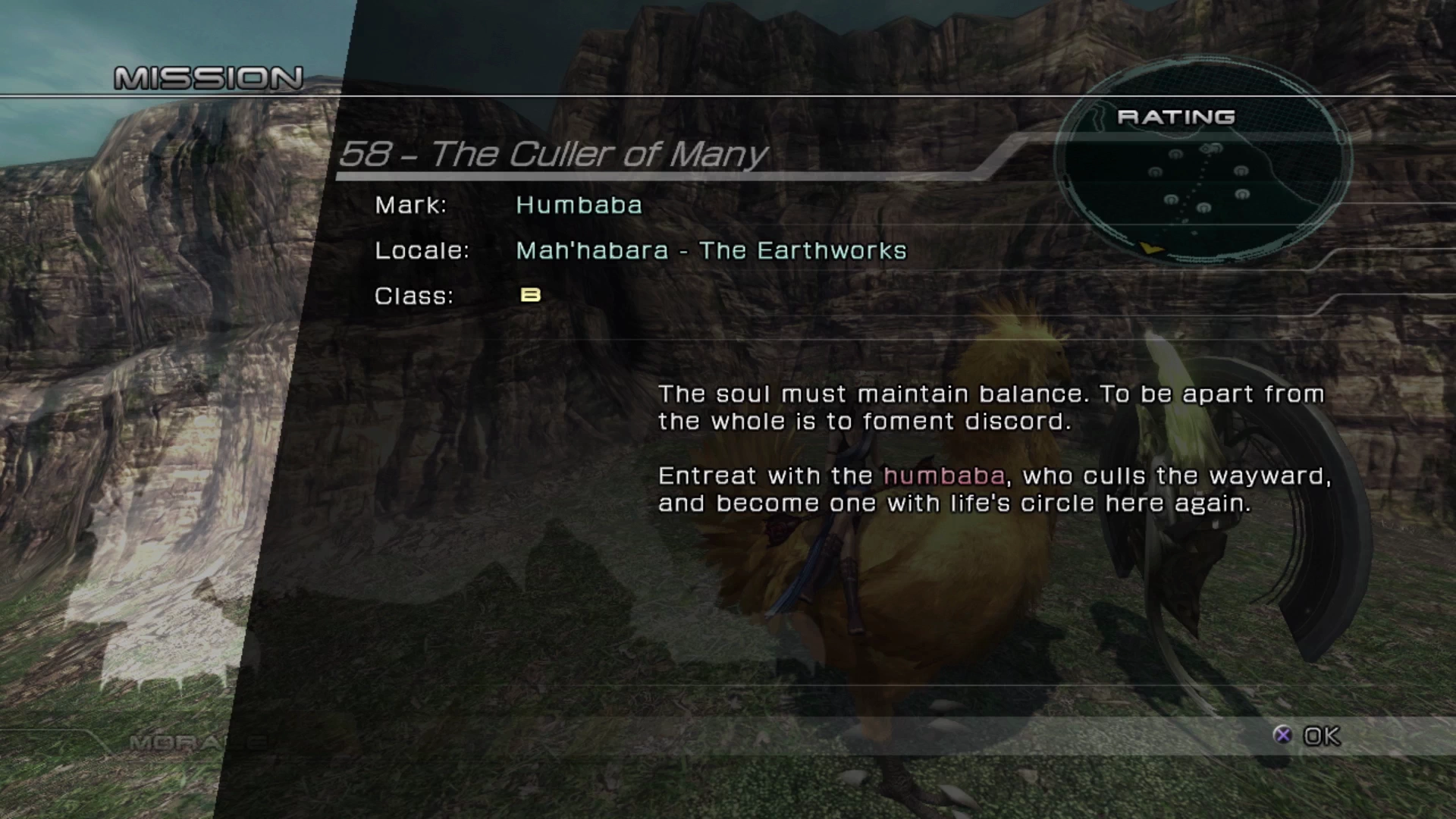 The objective overview screen for Mission 58 against Humbaba