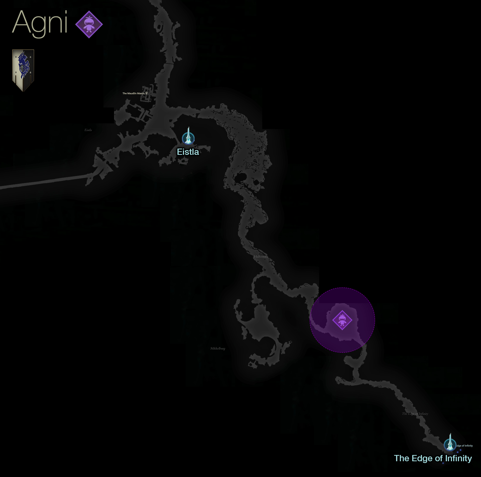 Map showing the location of the Notorious Mark, Agni, in the Halfcombe area of Waloed