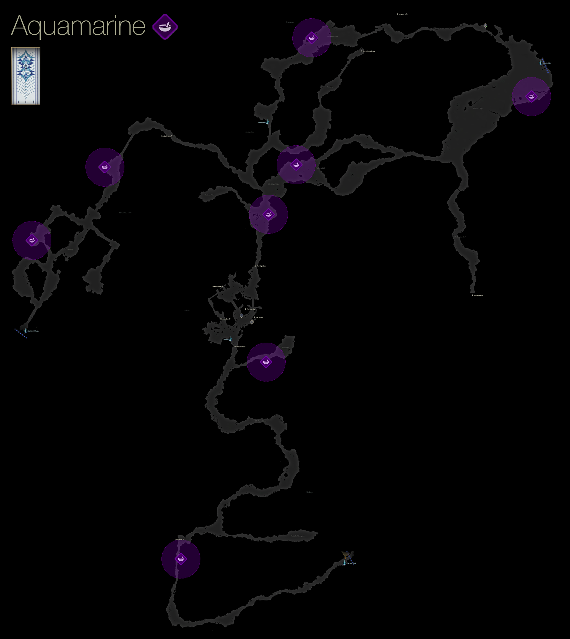Map of Mysidia showing the Aquamarine locations in Story/Action mode