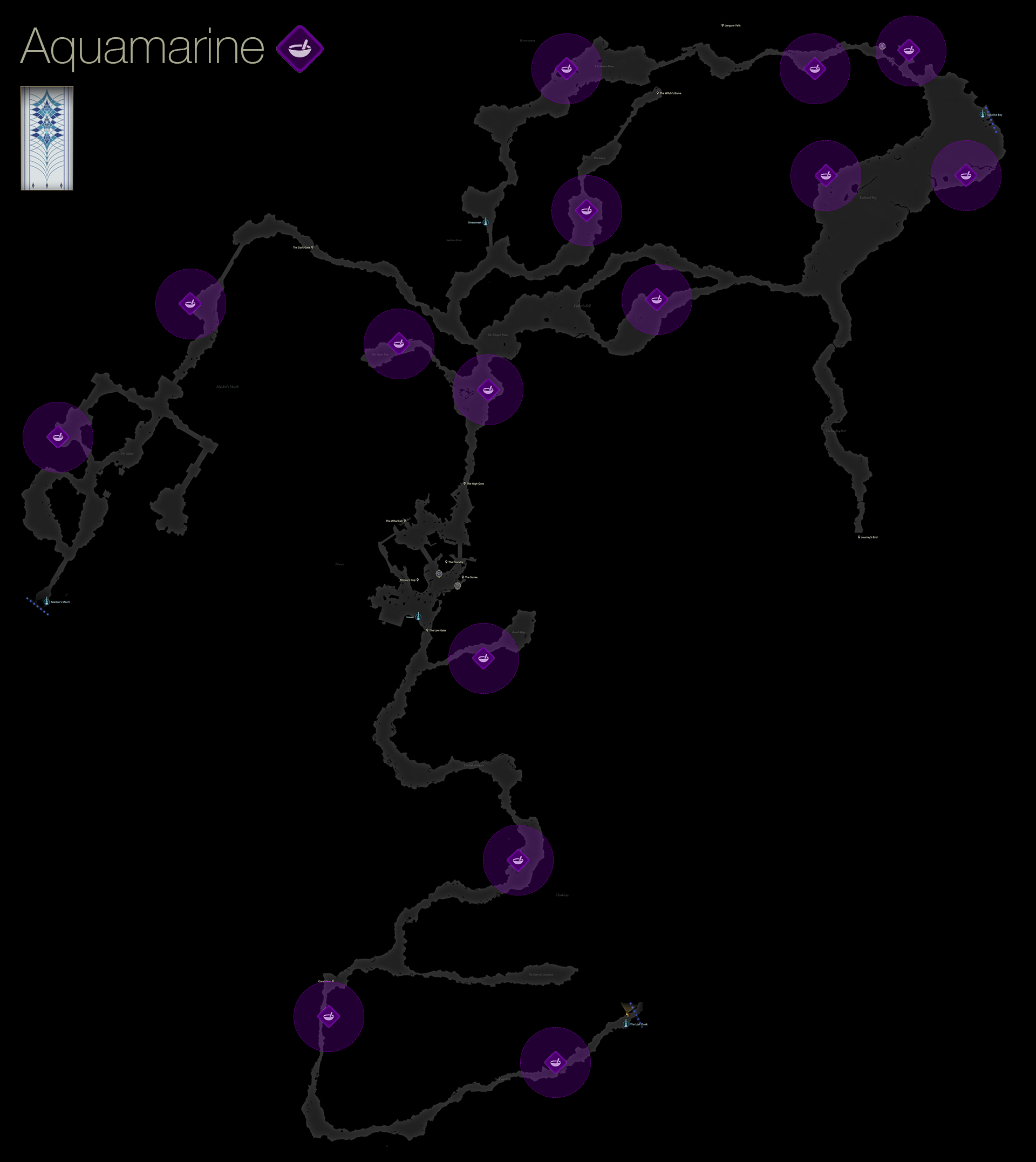 Map of Mysidia showing the Aquamarine locations in Final Fantasy mode