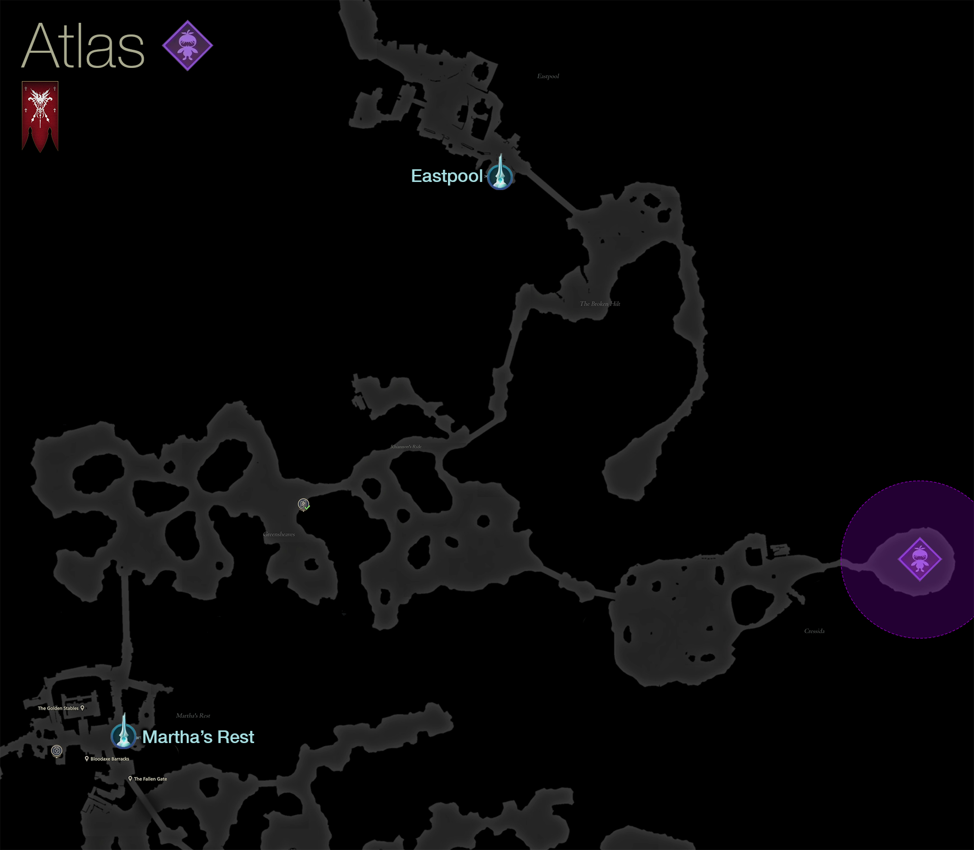 Map showing the location of the Notorious Mark, Atlas, in the Cressidia area of Rosaria