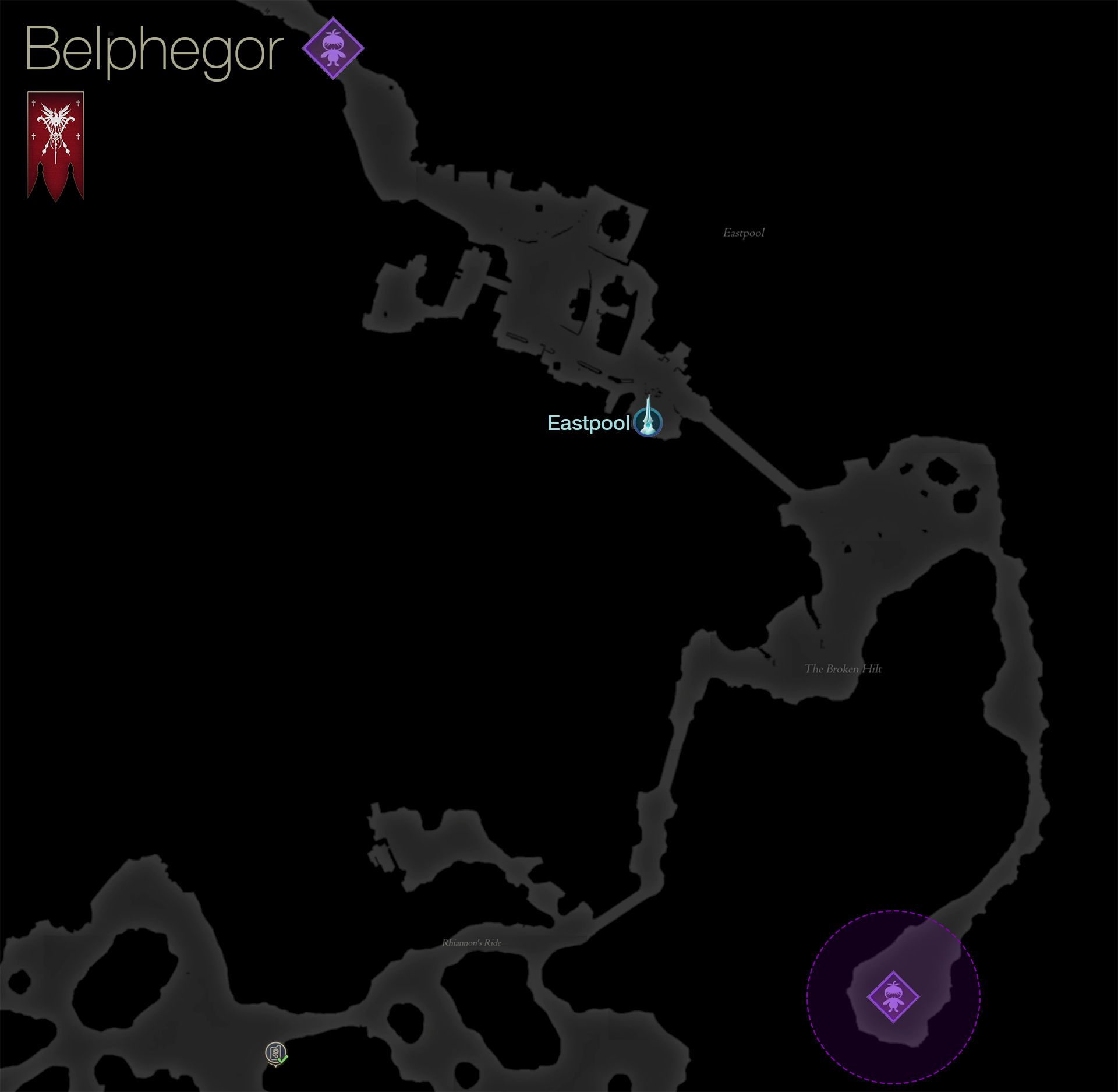 Map showing the location of the Notorious Mark, Belphegor, in the the Broken Hilt area of Rosaria