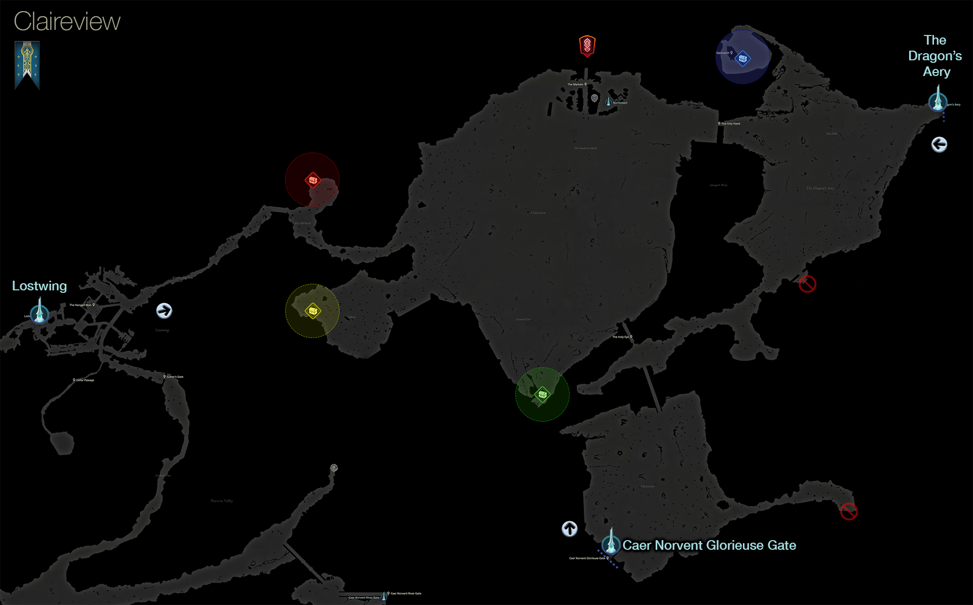 Map showing the location of treasure coffers in the Claireview area of Sanbreque