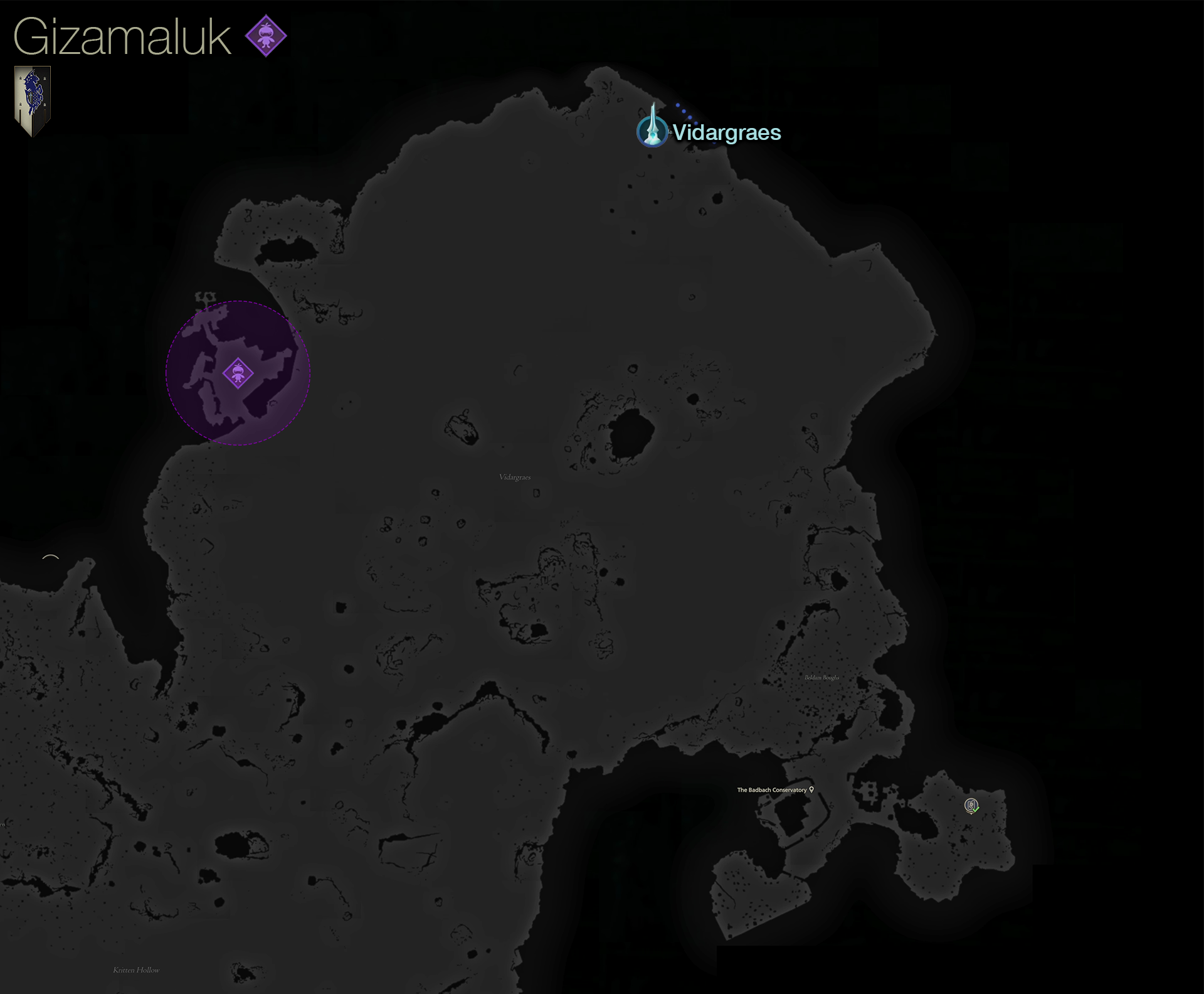 Map showing the location of the Notorious Mark, Gizamaluk, in the Garnick area of Waloed