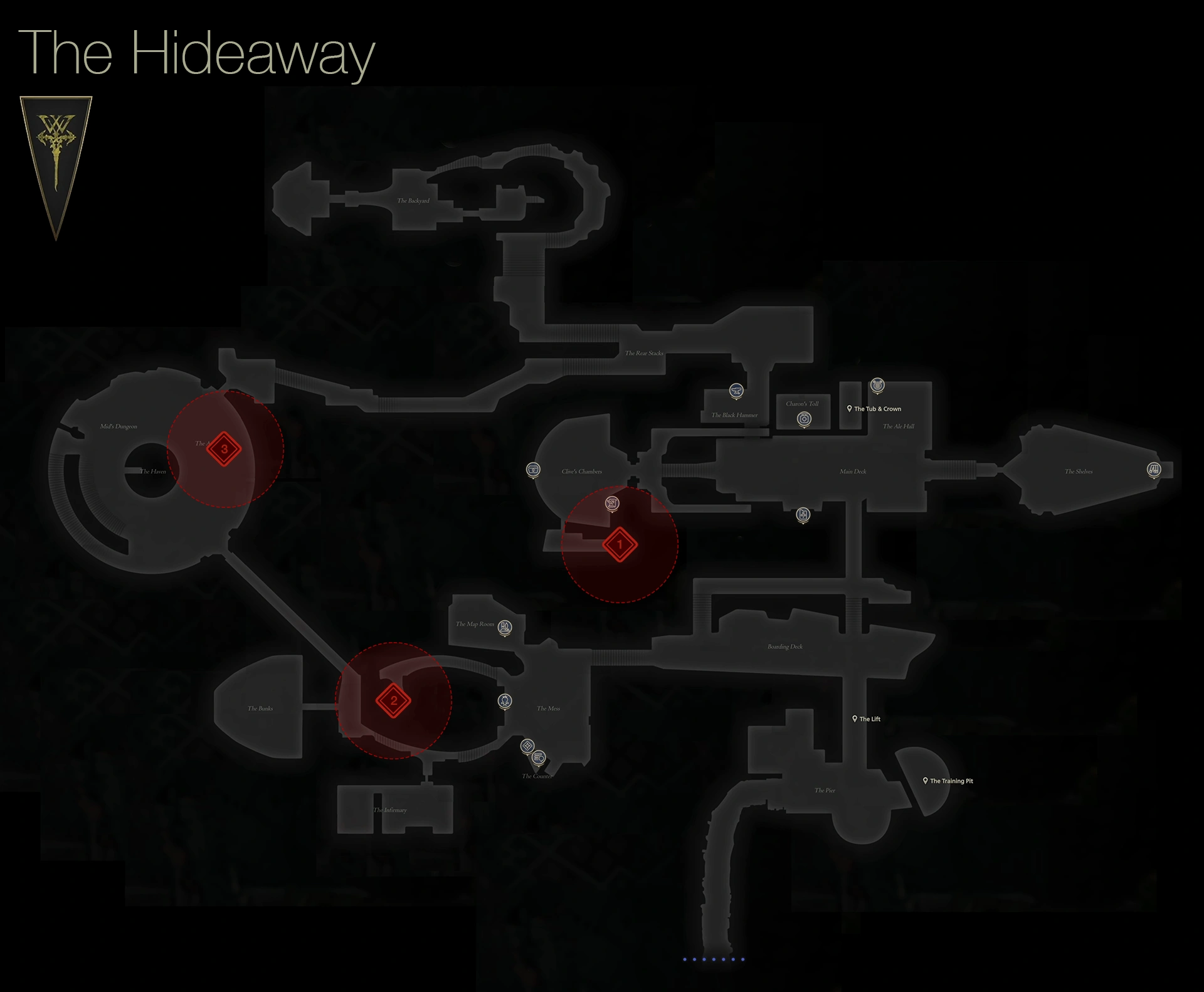 Map of the treasure coffer locations in the second version of the Hideaway