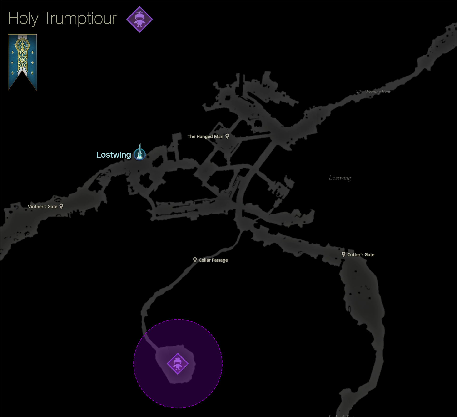 Map showing the location of the Notorious Mark, Holy Trumpitour, in the Lostwing area of Sanbreque