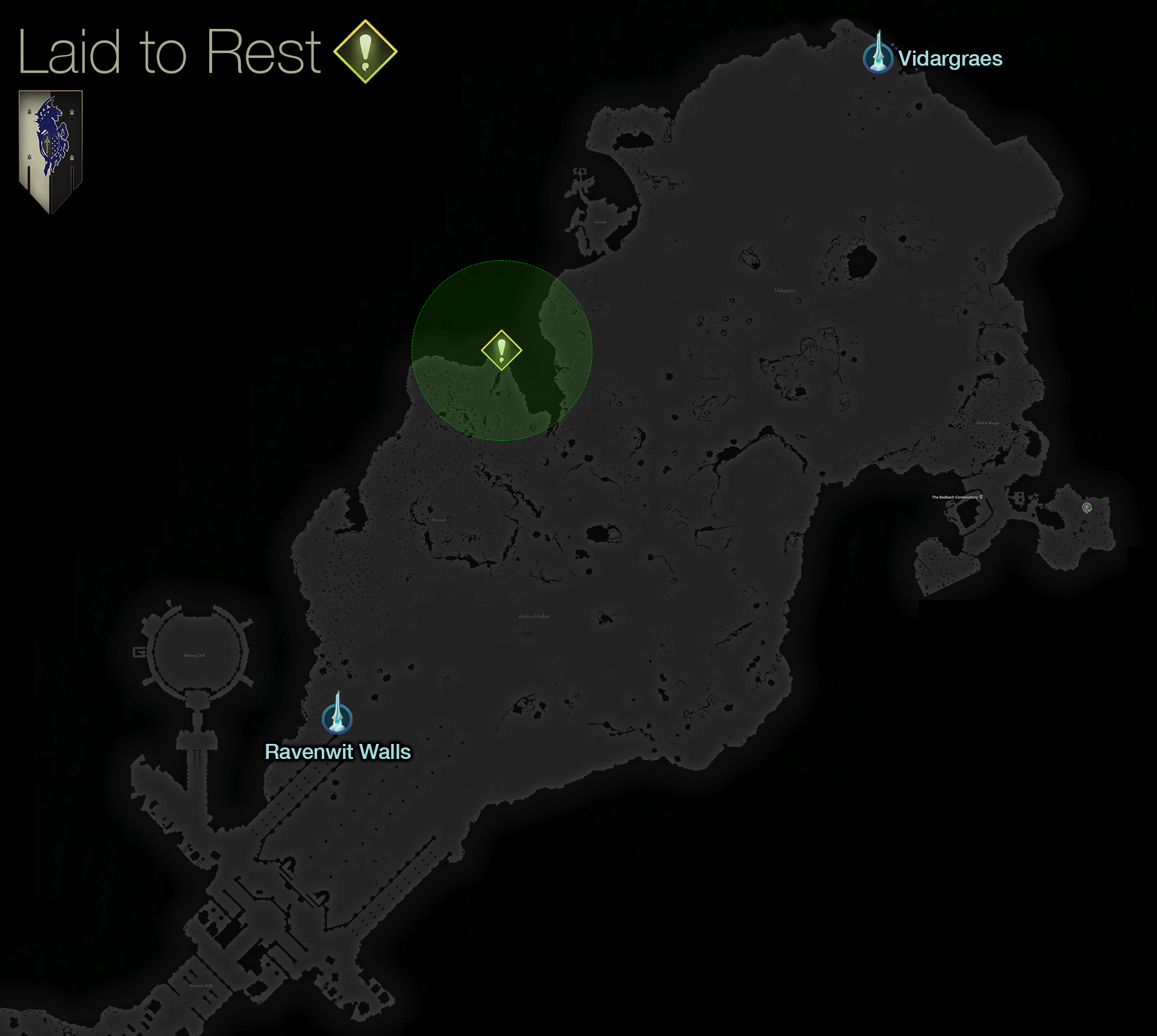 Map showing the location of the gravestone to deliver the Tarnished Ring