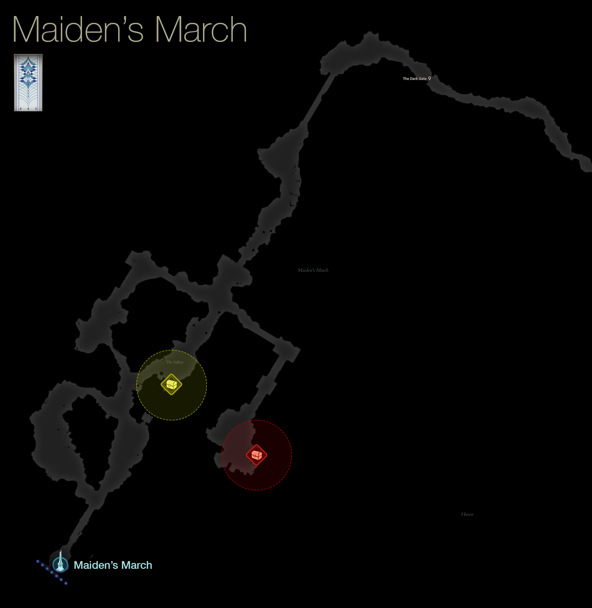 Map of Maiden’s March in Mysidia showing the treasure coffer locations