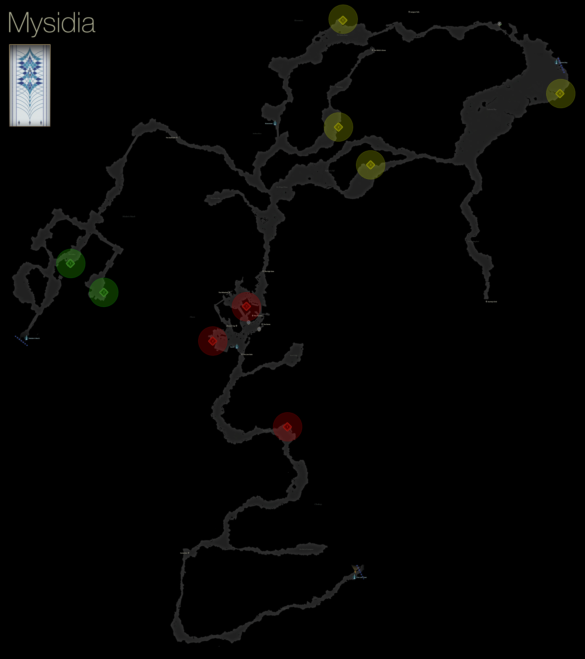 Map of the treasure coffer locations in Mysidia