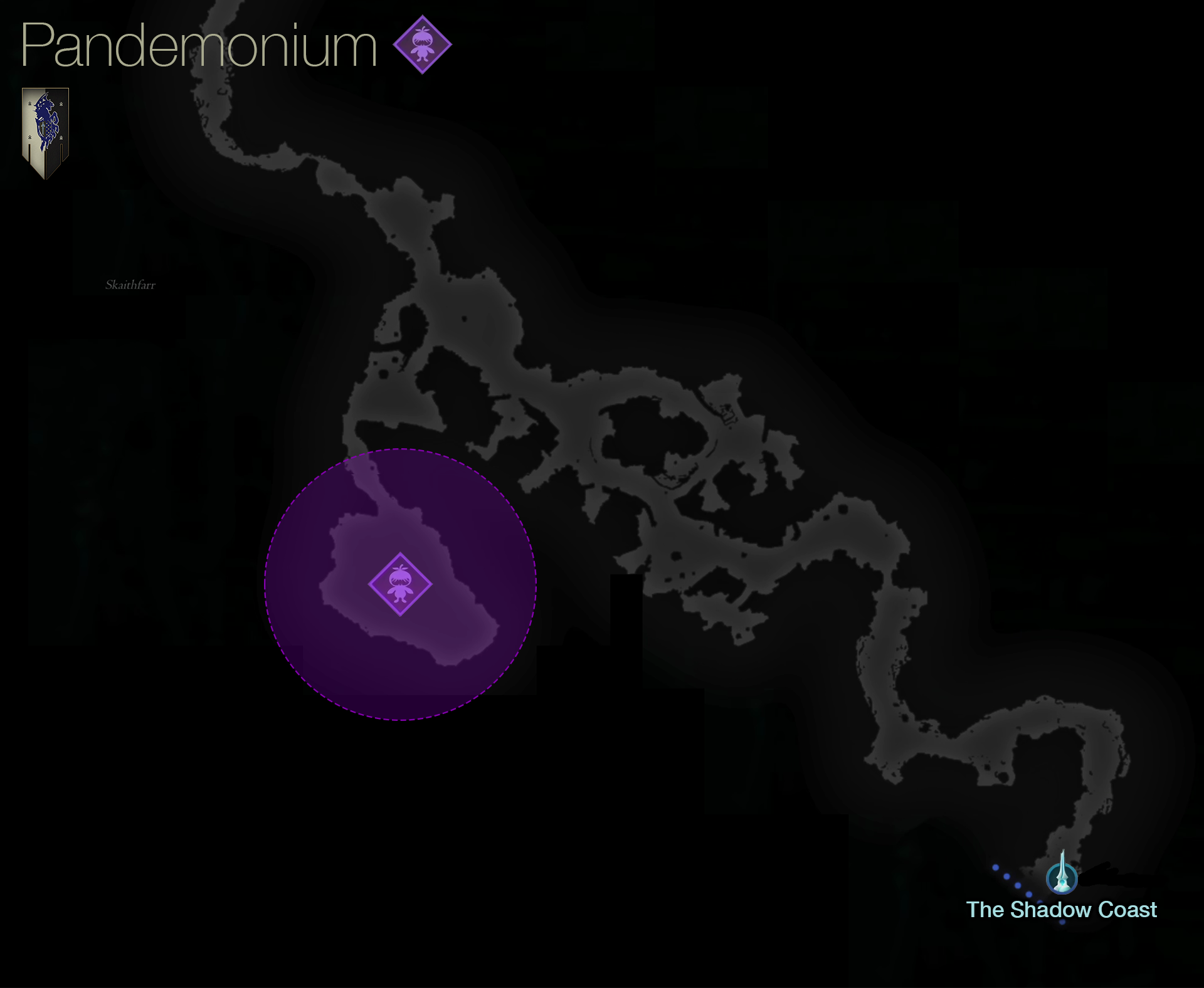 Map showing the location of the Notorious Mark, Pandemonium, near the Wolfdarr town area of Waloed