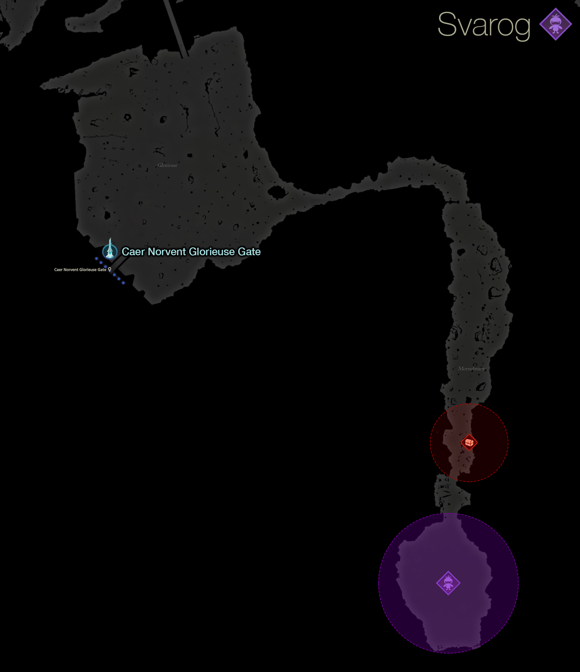 Map showing the location of the Notorious Mark, Svarog, in the Mornebrume area of Sanbreque