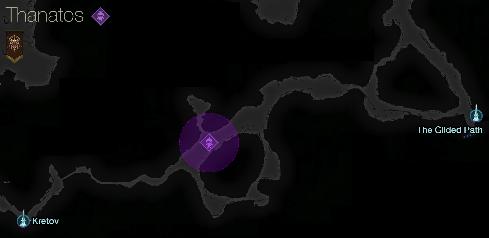 Map showing the location of the Notorious Mark, Thanatos, in the Titan’s Wake area of Dhalmekia