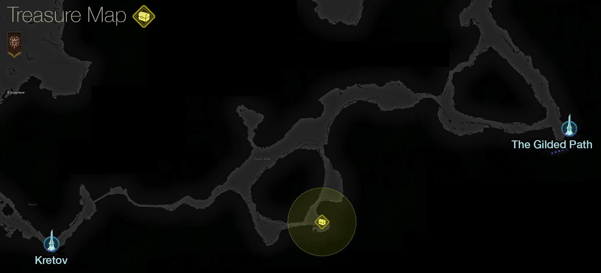 Map showing the location of One Man’s Treasure identified on the Treasure Map