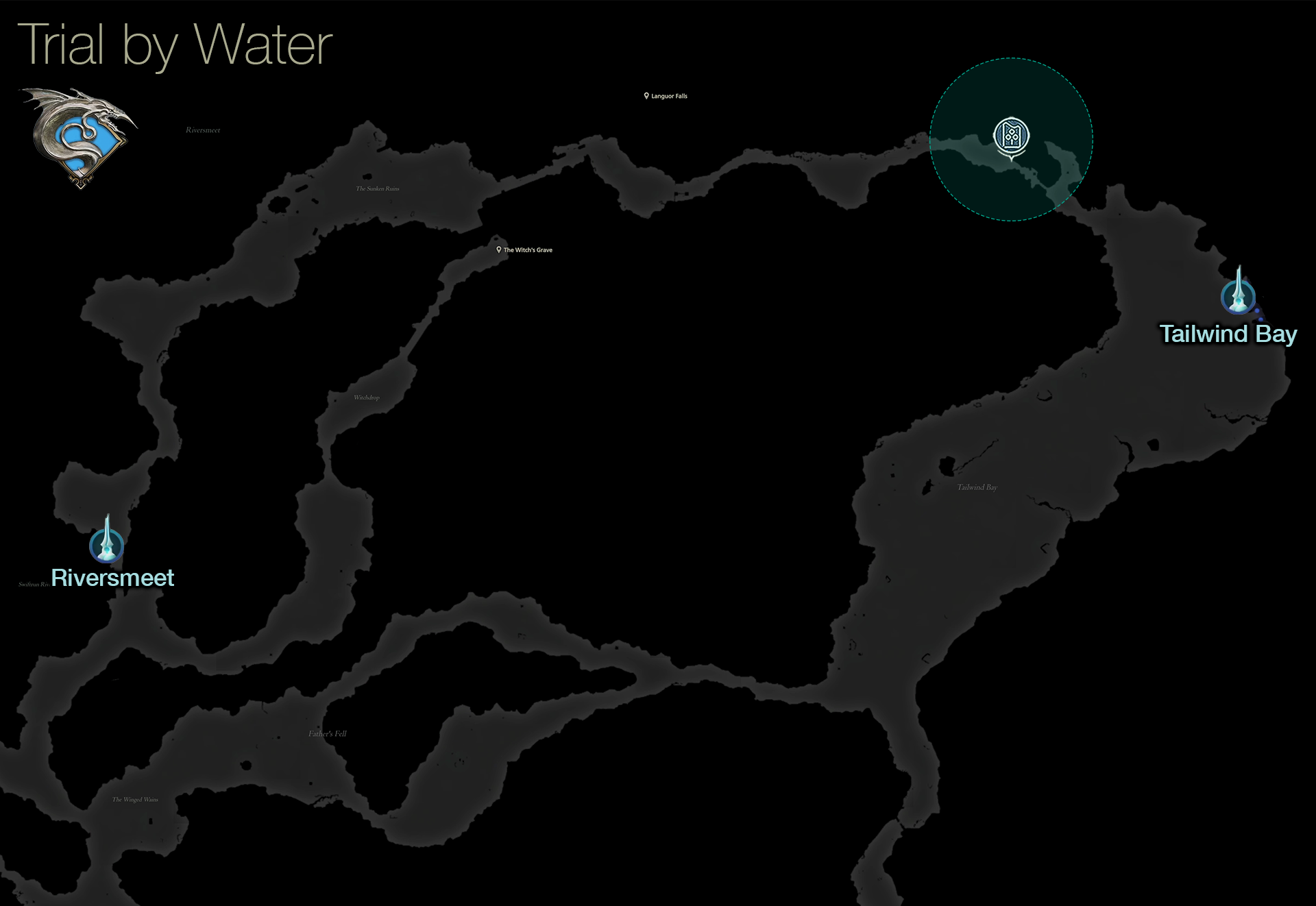 Map showing the location of the Trial by Water in Mysidia