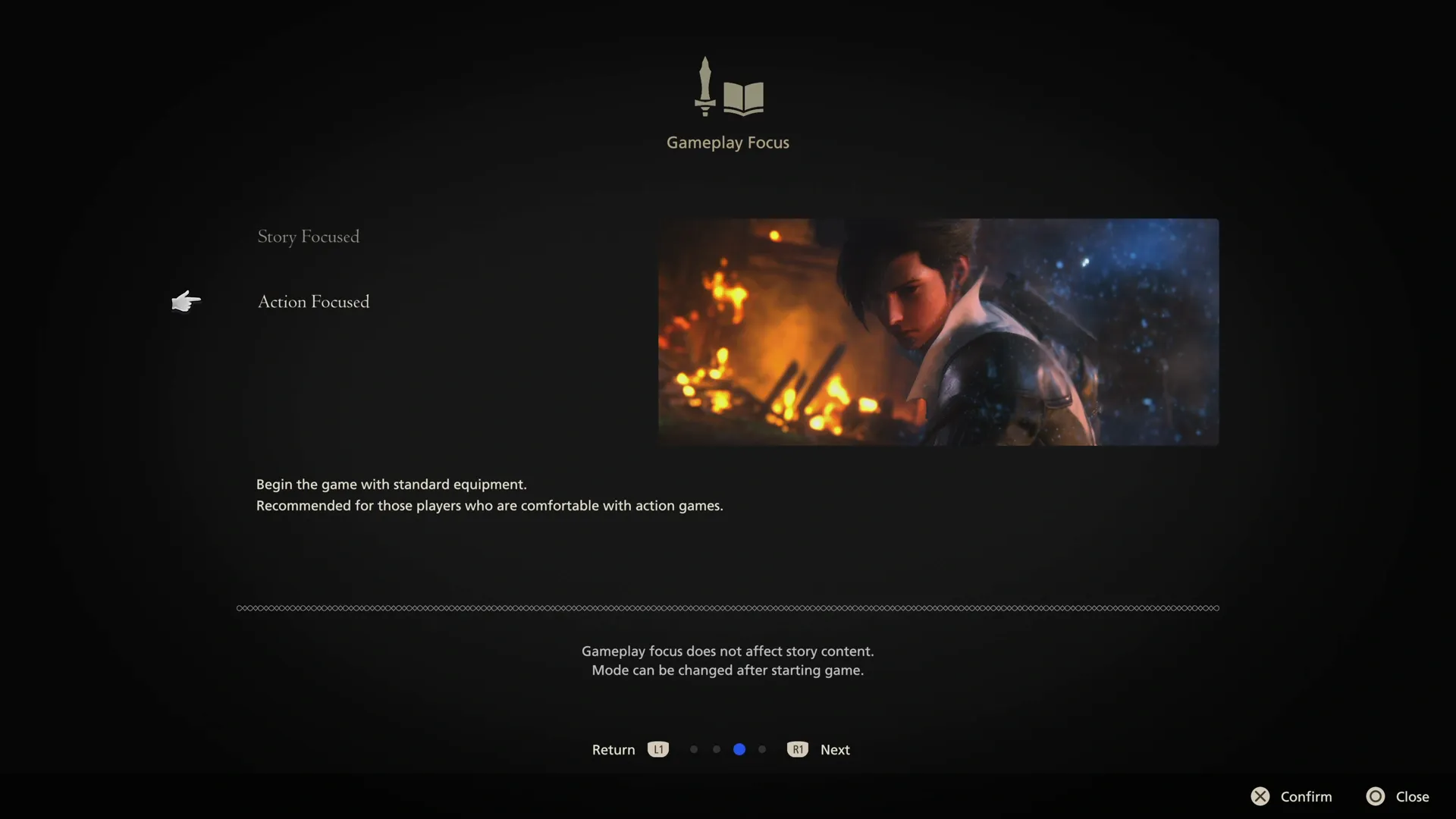 Selecting a Gameplay Focus with the Action mode selected