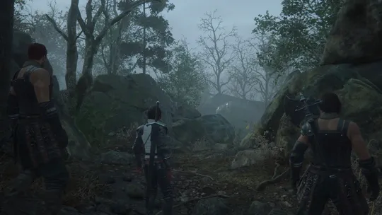 Clive traveling with his friends through the abandoned town of Stillwind