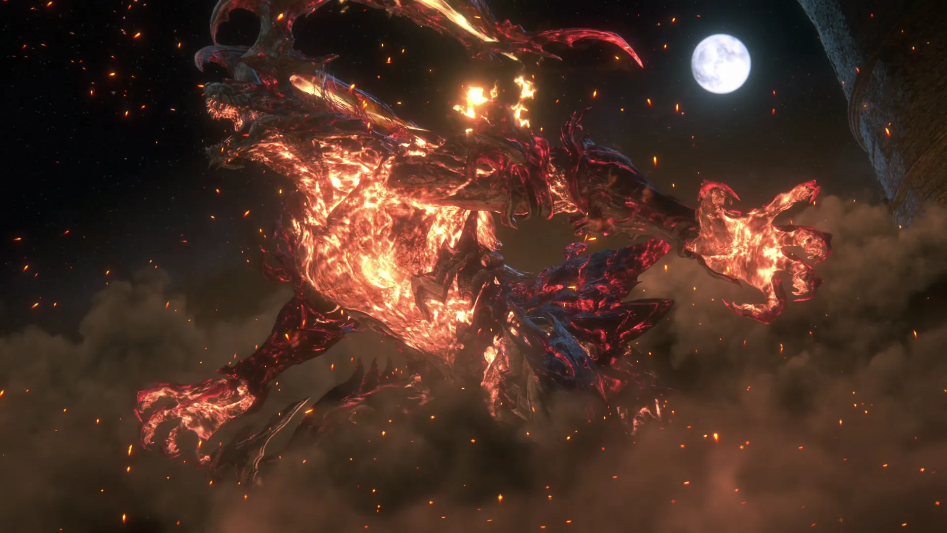 Close-up of Ifrit during the opening cinematic at the beginning of the game