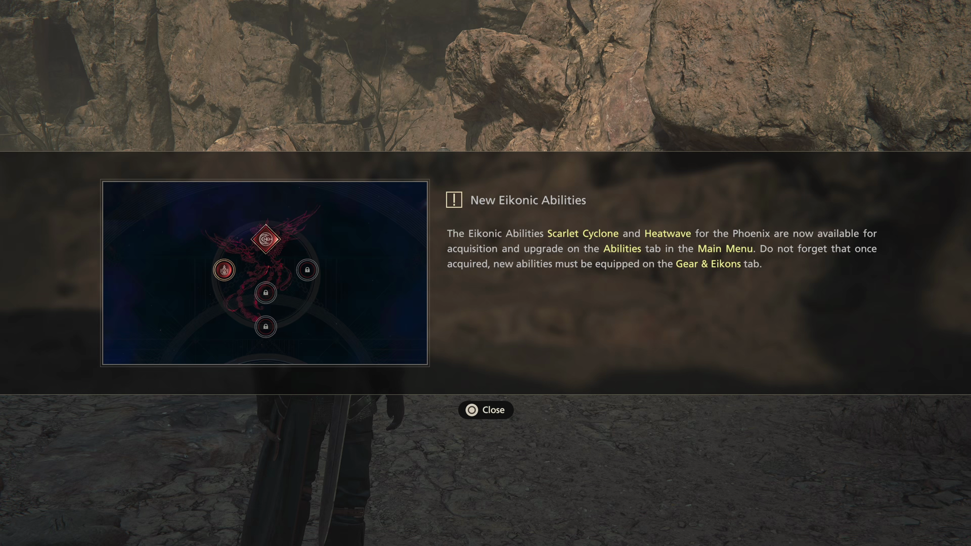 Tutorial message explaining that new Eikonic Abilities have been unlocked