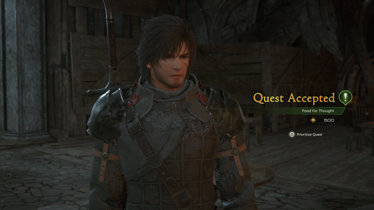 Accepting the Food for Thought Optional Quest from Kenneth at the Fat Chocobo in the Hideaway