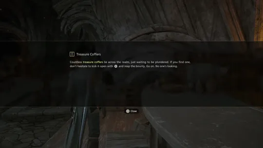 In-game explanation of how treasure coffers work during the Food for Thought Optional Quest