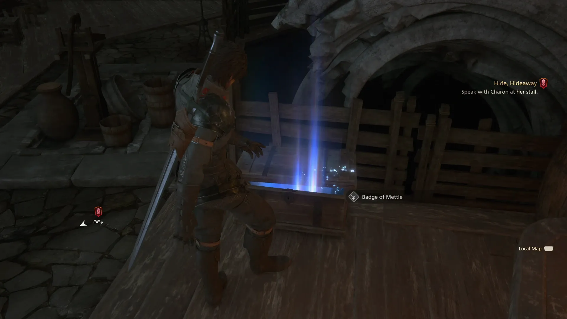 Opening the nearby treasure coffer after completing the Food for Though quest for Kenneth