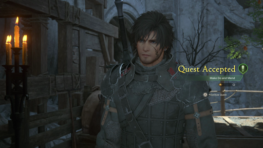 Accepting the Make Do and Mend Optional Quest from Geoffroy in the Hideaway