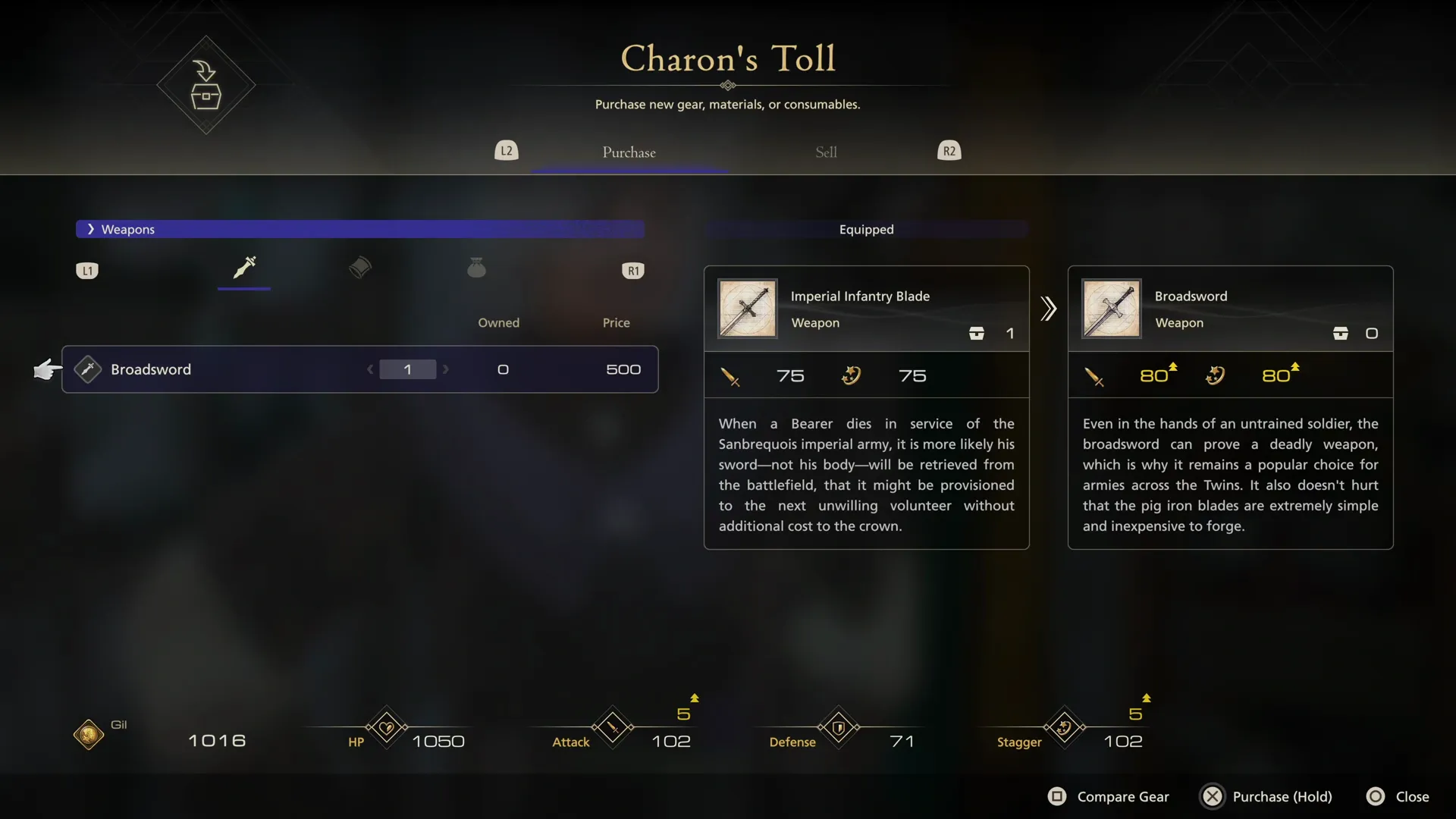 Accessing Charon’s Toll for the first time and purchasing a Broadsowrd