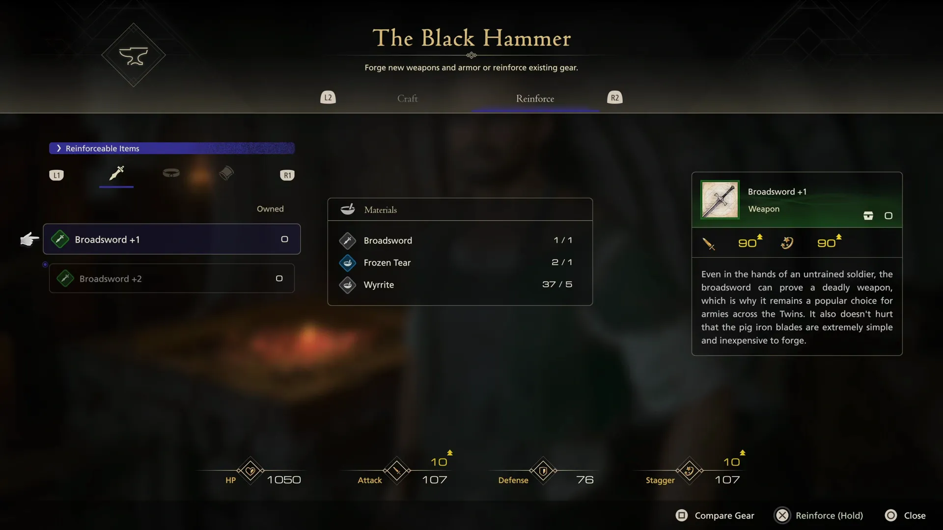 Accessing the Black Hammer for the first time and upgrading the Broadsword